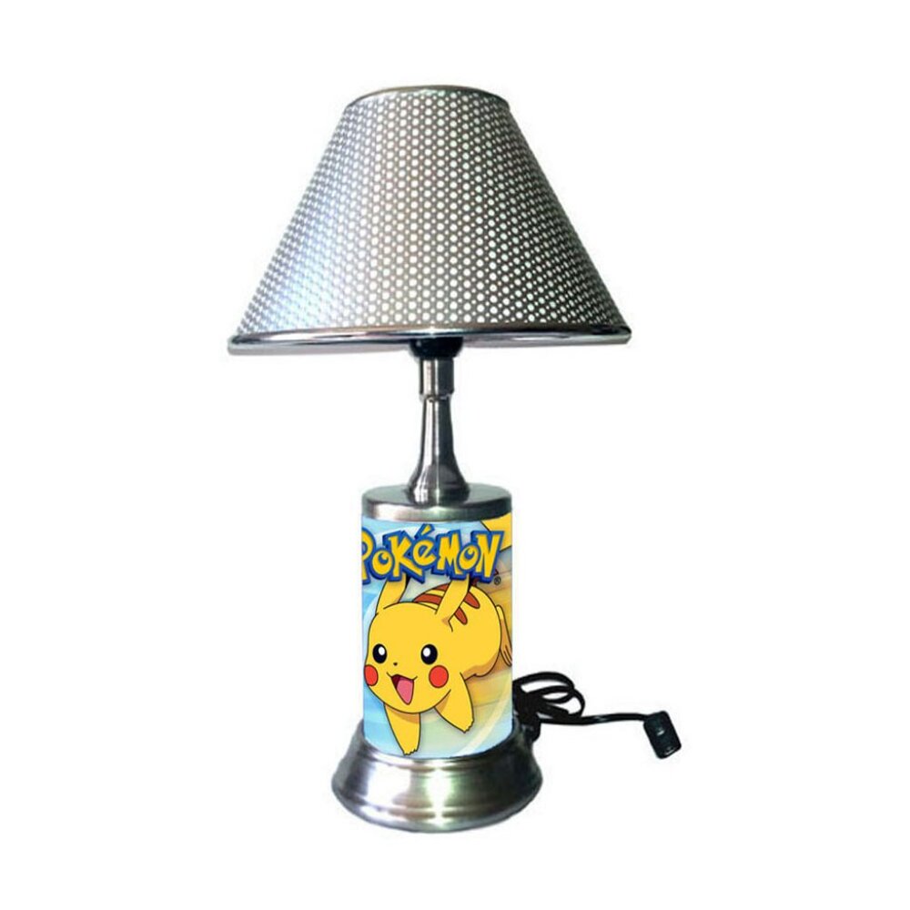 Pikachu table lamp with chrome finish shade, desk lamp, Pokemon